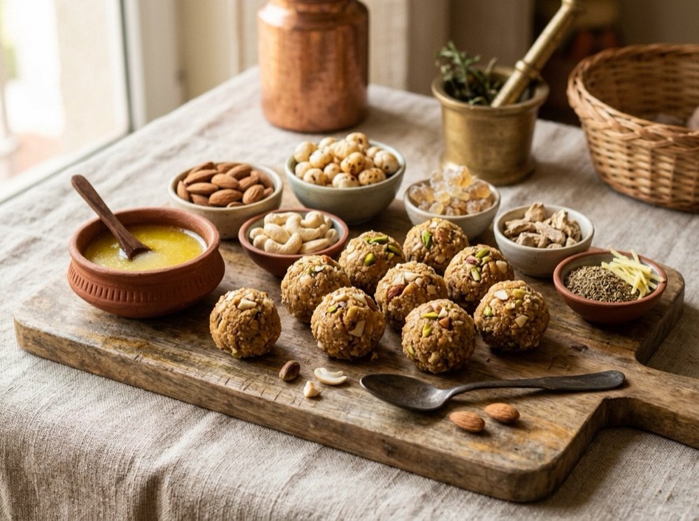 Ayurvedic Gond and Makhana laddoos for new mother nutrition